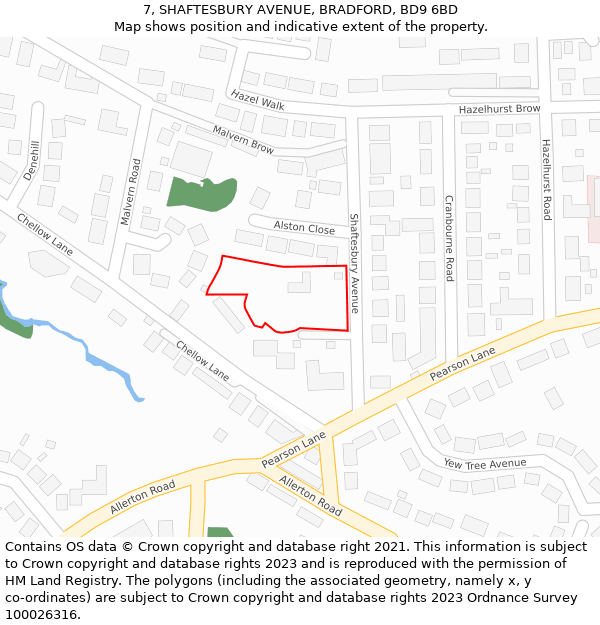 7, SHAFTESBURY AVENUE, BRADFORD, BD9 6BD: Location map and indicative extent of plot