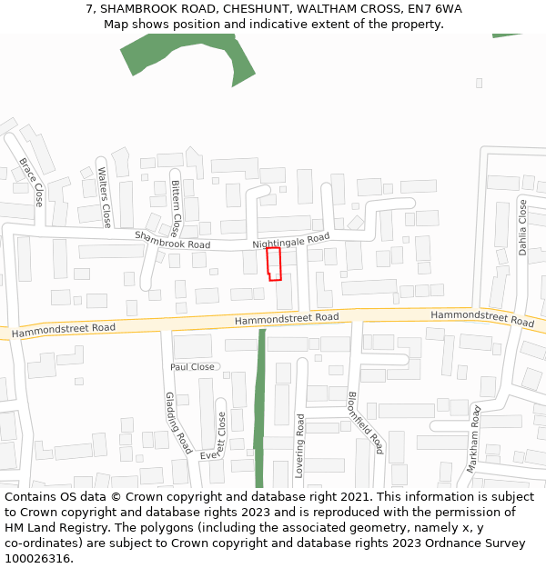 7, SHAMBROOK ROAD, CHESHUNT, WALTHAM CROSS, EN7 6WA: Location map and indicative extent of plot