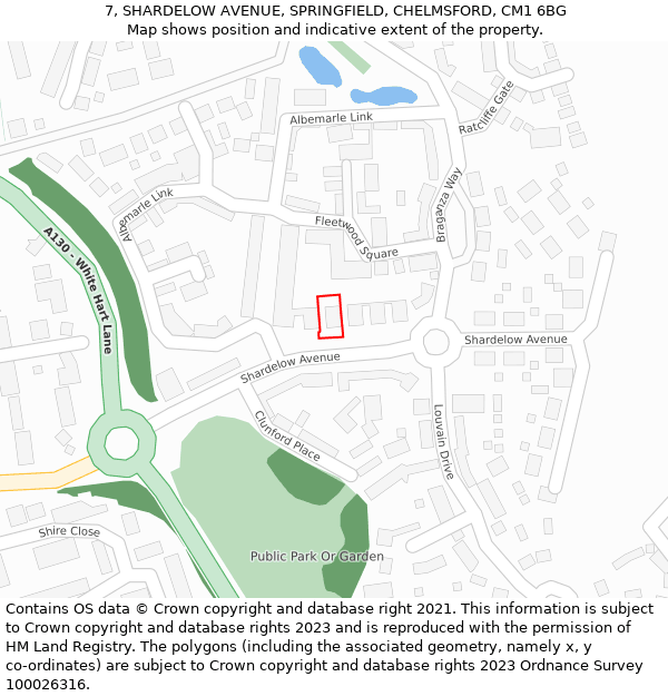 7, SHARDELOW AVENUE, SPRINGFIELD, CHELMSFORD, CM1 6BG: Location map and indicative extent of plot