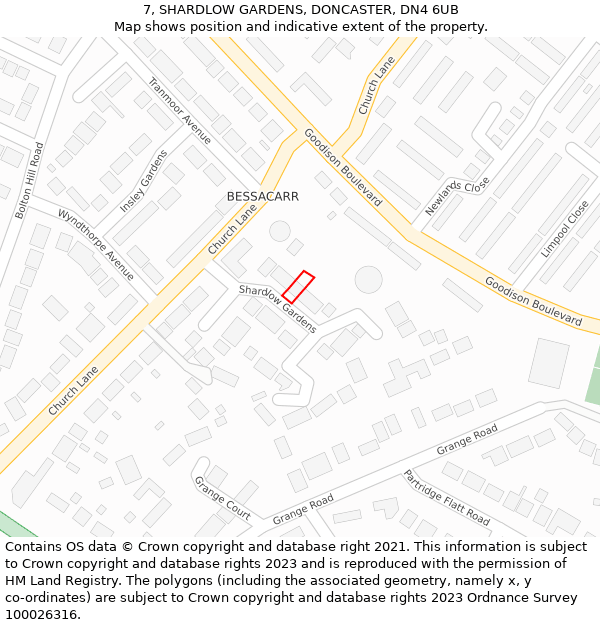 7, SHARDLOW GARDENS, DONCASTER, DN4 6UB: Location map and indicative extent of plot