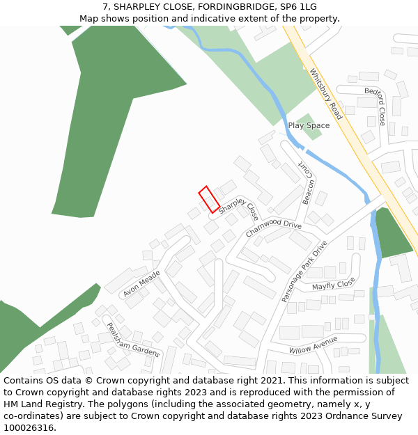 7, SHARPLEY CLOSE, FORDINGBRIDGE, SP6 1LG: Location map and indicative extent of plot