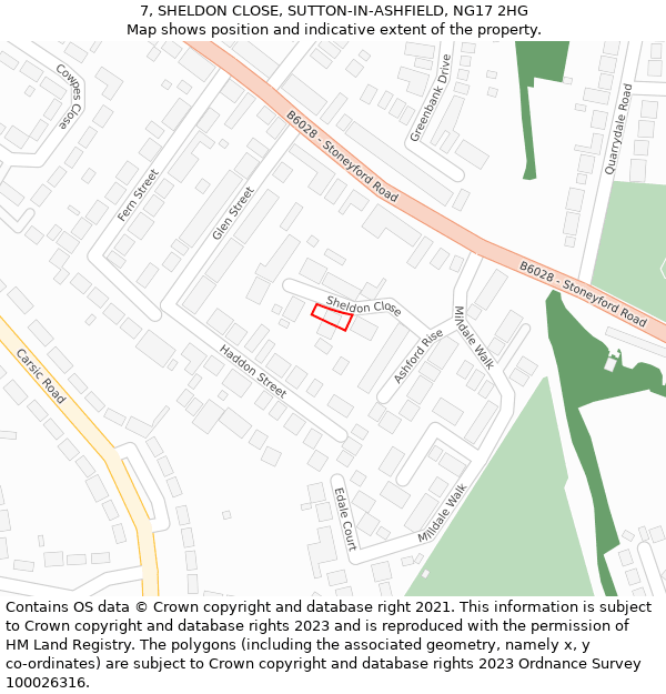 7, SHELDON CLOSE, SUTTON-IN-ASHFIELD, NG17 2HG: Location map and indicative extent of plot