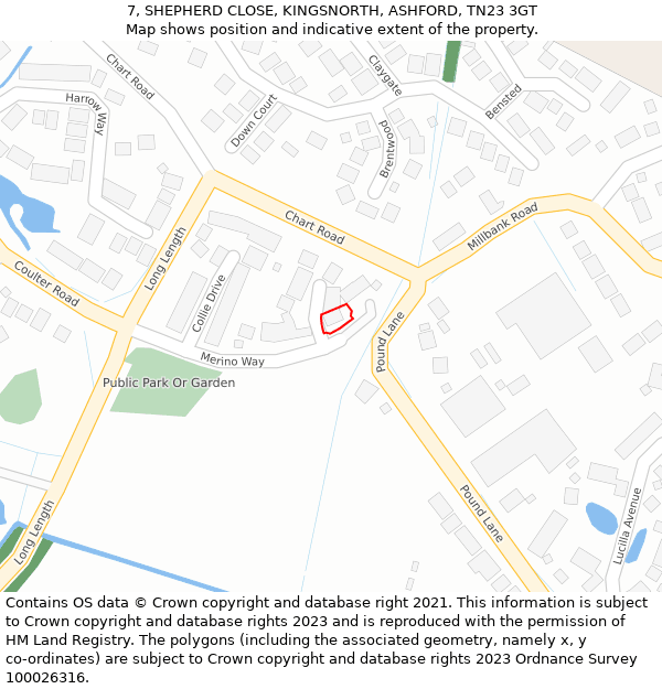 7, SHEPHERD CLOSE, KINGSNORTH, ASHFORD, TN23 3GT: Location map and indicative extent of plot