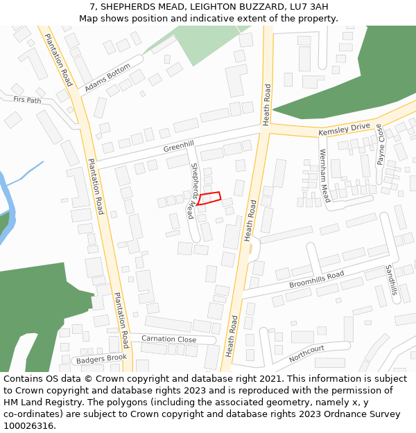 7, SHEPHERDS MEAD, LEIGHTON BUZZARD, LU7 3AH: Location map and indicative extent of plot