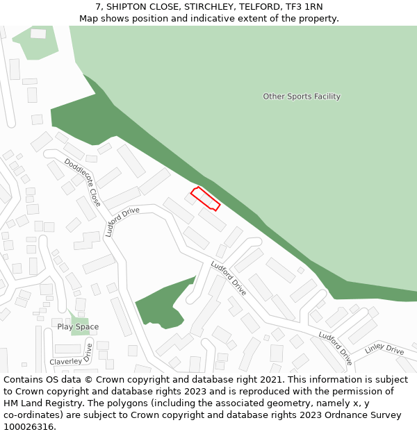 7, SHIPTON CLOSE, STIRCHLEY, TELFORD, TF3 1RN: Location map and indicative extent of plot