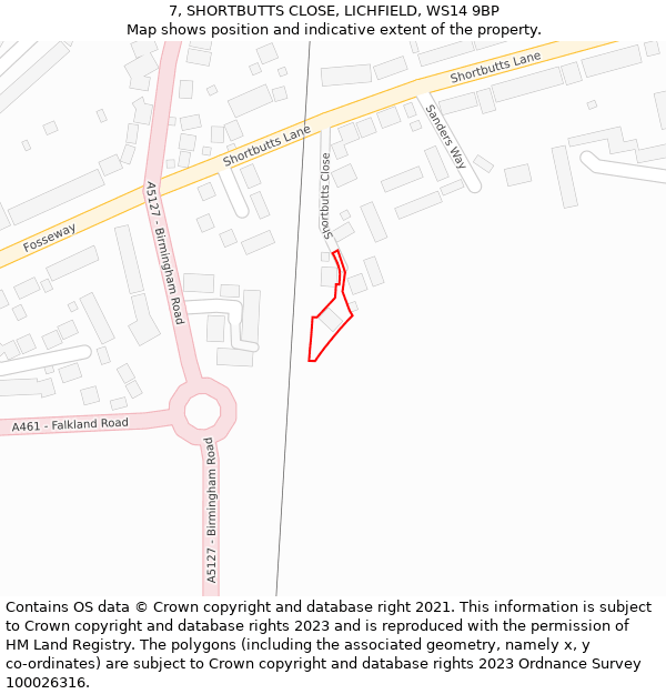 7, SHORTBUTTS CLOSE, LICHFIELD, WS14 9BP: Location map and indicative extent of plot
