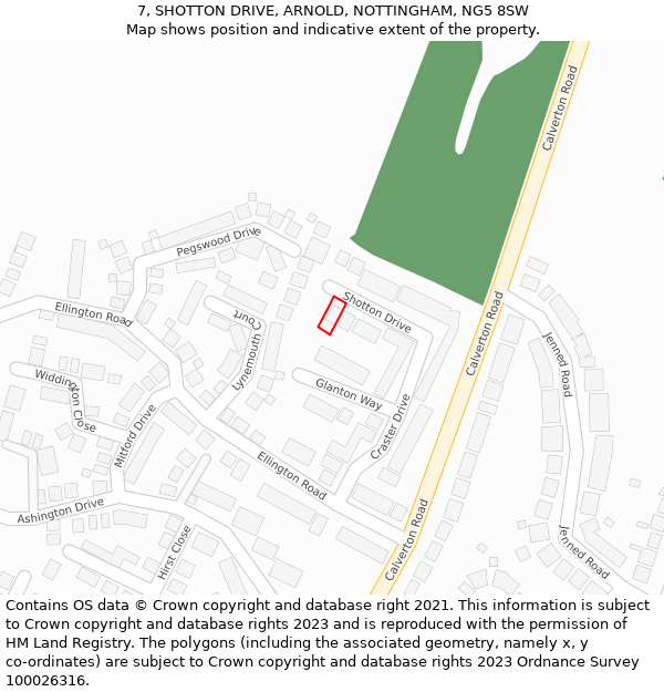 7, SHOTTON DRIVE, ARNOLD, NOTTINGHAM, NG5 8SW: Location map and indicative extent of plot