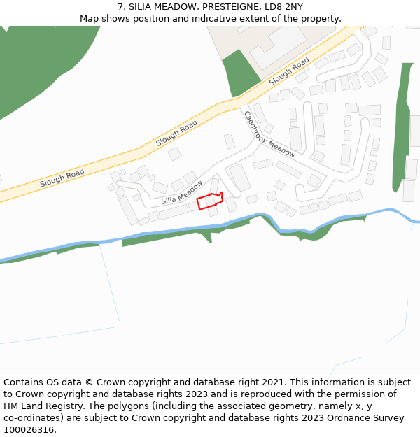 7, SILIA MEADOW, PRESTEIGNE, LD8 2NY: Location map and indicative extent of plot