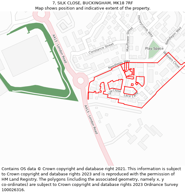 7, SILK CLOSE, BUCKINGHAM, MK18 7RF: Location map and indicative extent of plot