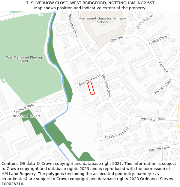7, SILVERHOW CLOSE, WEST BRIDGFORD, NOTTINGHAM, NG2 6ST: Location map and indicative extent of plot