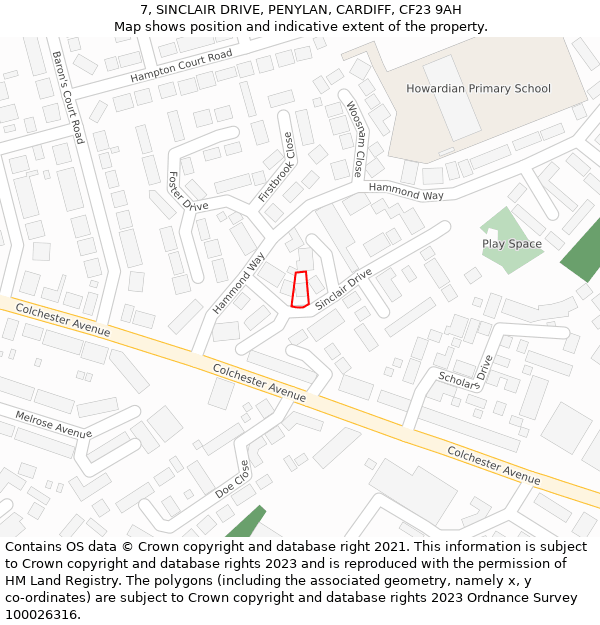 7, SINCLAIR DRIVE, PENYLAN, CARDIFF, CF23 9AH: Location map and indicative extent of plot