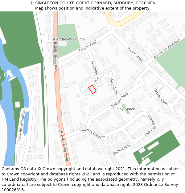 7, SINGLETON COURT, GREAT CORNARD, SUDBURY, CO10 0EN: Location map and indicative extent of plot