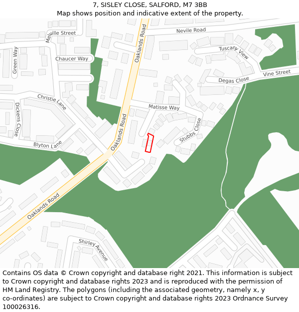 7, SISLEY CLOSE, SALFORD, M7 3BB: Location map and indicative extent of plot