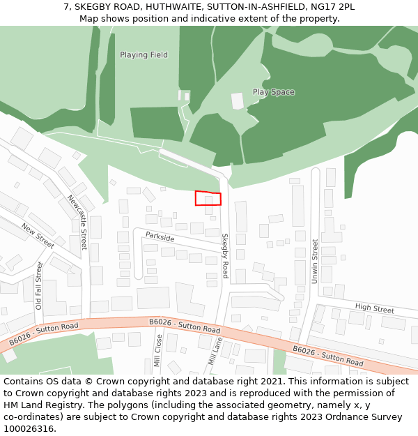 7, SKEGBY ROAD, HUTHWAITE, SUTTON-IN-ASHFIELD, NG17 2PL: Location map and indicative extent of plot