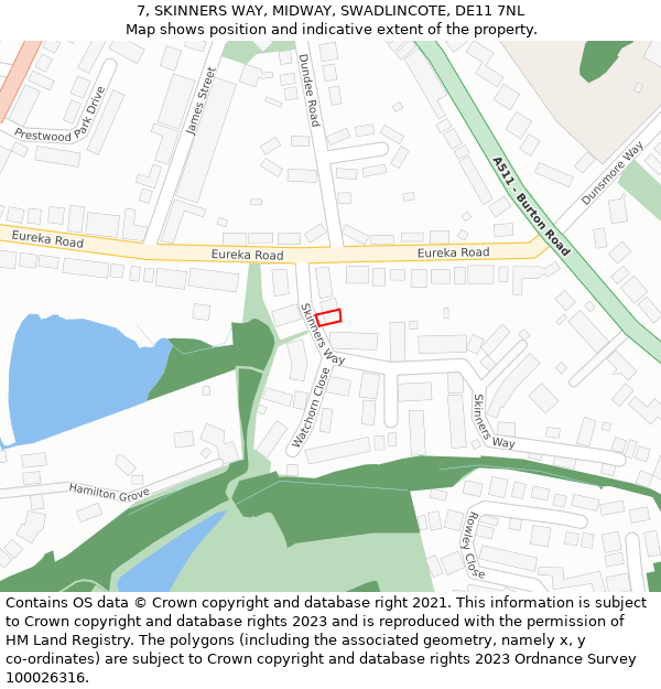 7, SKINNERS WAY, MIDWAY, SWADLINCOTE, DE11 7NL: Location map and indicative extent of plot