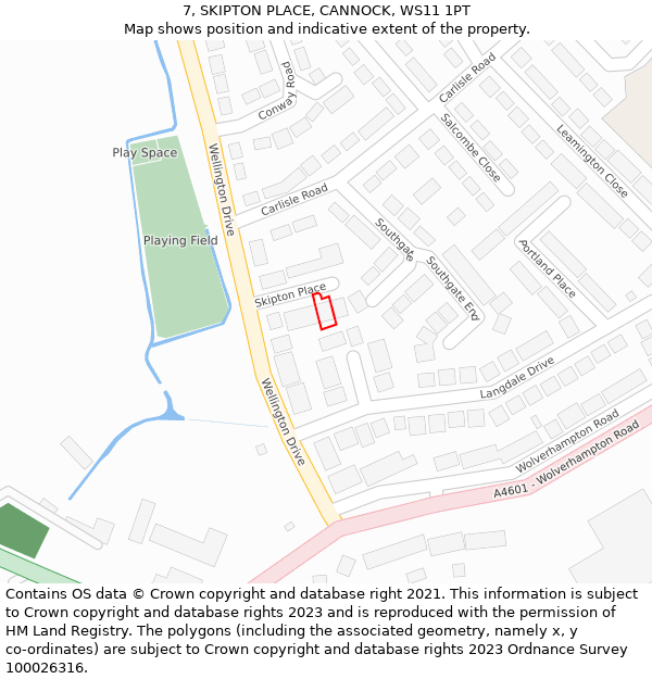 7, SKIPTON PLACE, CANNOCK, WS11 1PT: Location map and indicative extent of plot