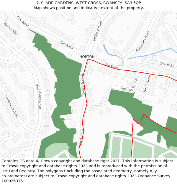 7, SLADE GARDENS, WEST CROSS, SWANSEA, SA3 5QP: Location map and indicative extent of plot