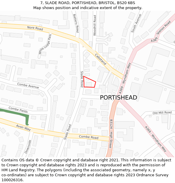 7, SLADE ROAD, PORTISHEAD, BRISTOL, BS20 6BS: Location map and indicative extent of plot