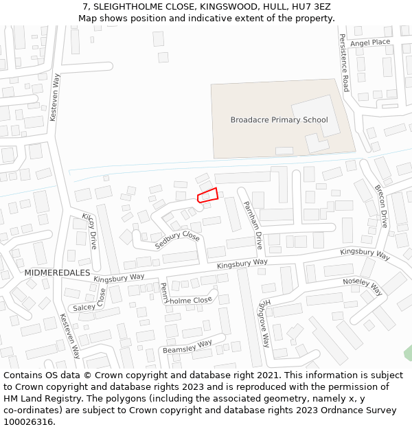 7, SLEIGHTHOLME CLOSE, KINGSWOOD, HULL, HU7 3EZ: Location map and indicative extent of plot