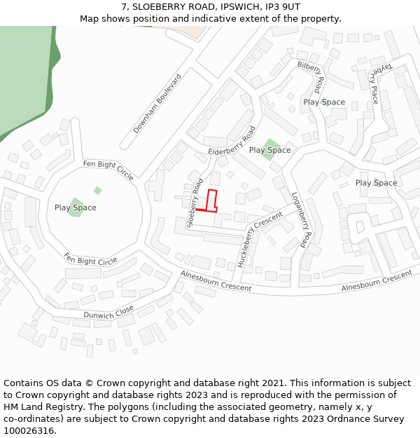 7, SLOEBERRY ROAD, IPSWICH, IP3 9UT: Location map and indicative extent of plot