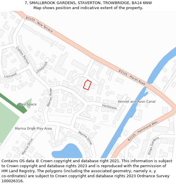 7, SMALLBROOK GARDENS, STAVERTON, TROWBRIDGE, BA14 6NW: Location map and indicative extent of plot