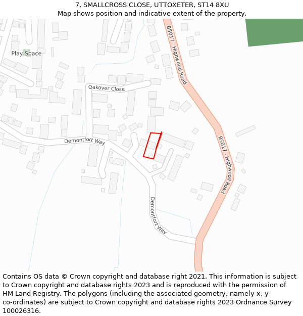 7, SMALLCROSS CLOSE, UTTOXETER, ST14 8XU: Location map and indicative extent of plot