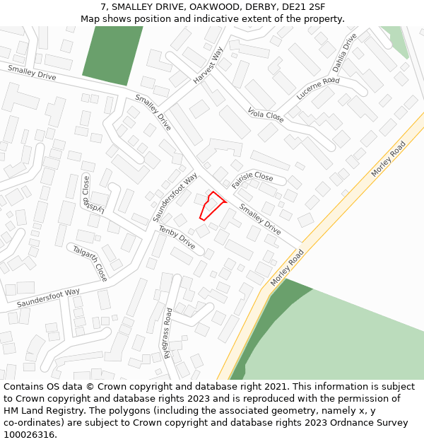 7, SMALLEY DRIVE, OAKWOOD, DERBY, DE21 2SF: Location map and indicative extent of plot