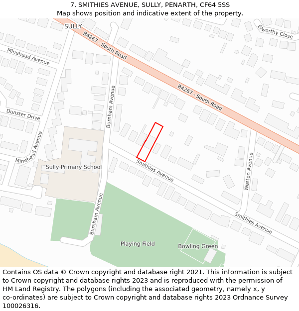 7, SMITHIES AVENUE, SULLY, PENARTH, CF64 5SS: Location map and indicative extent of plot