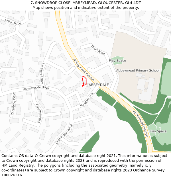 7, SNOWDROP CLOSE, ABBEYMEAD, GLOUCESTER, GL4 4DZ: Location map and indicative extent of plot
