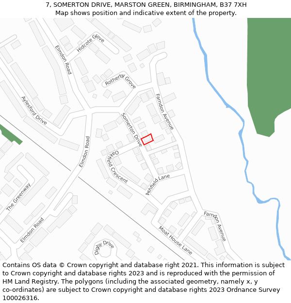 7, SOMERTON DRIVE, MARSTON GREEN, BIRMINGHAM, B37 7XH: Location map and indicative extent of plot