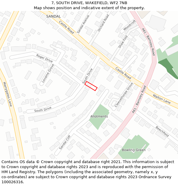 7, SOUTH DRIVE, WAKEFIELD, WF2 7NB: Location map and indicative extent of plot