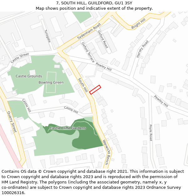 7, SOUTH HILL, GUILDFORD, GU1 3SY: Location map and indicative extent of plot