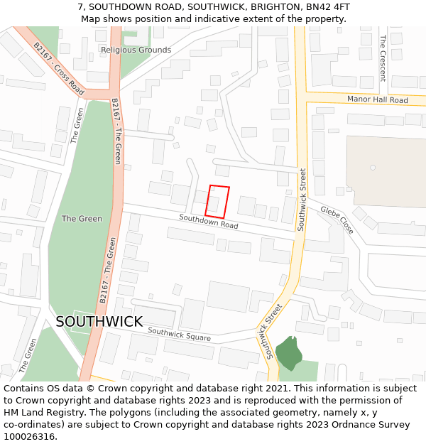 7, SOUTHDOWN ROAD, SOUTHWICK, BRIGHTON, BN42 4FT: Location map and indicative extent of plot