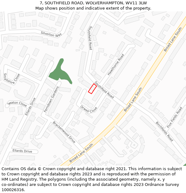 7, SOUTHFIELD ROAD, WOLVERHAMPTON, WV11 3LW: Location map and indicative extent of plot