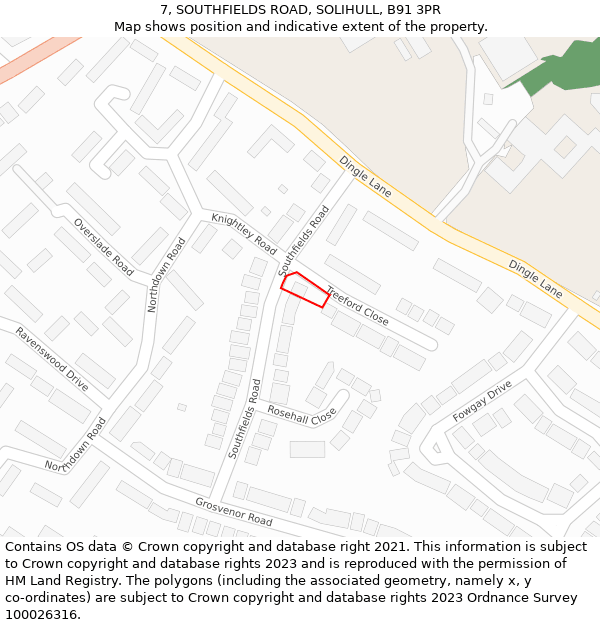 7, SOUTHFIELDS ROAD, SOLIHULL, B91 3PR: Location map and indicative extent of plot