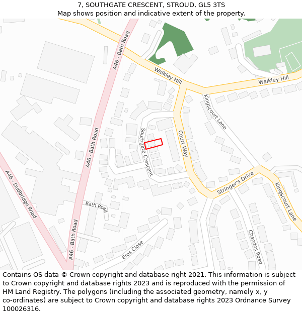 7, SOUTHGATE CRESCENT, STROUD, GL5 3TS: Location map and indicative extent of plot