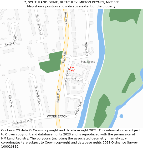 7, SOUTHLAND DRIVE, BLETCHLEY, MILTON KEYNES, MK2 3FE: Location map and indicative extent of plot