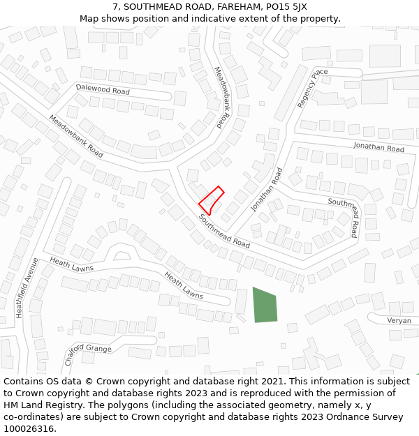 7, SOUTHMEAD ROAD, FAREHAM, PO15 5JX: Location map and indicative extent of plot