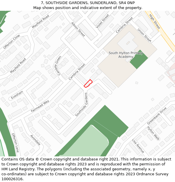 7, SOUTHSIDE GARDENS, SUNDERLAND, SR4 0NP: Location map and indicative extent of plot