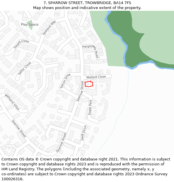 7, SPARROW STREET, TROWBRIDGE, BA14 7FS: Location map and indicative extent of plot