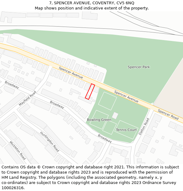 7, SPENCER AVENUE, COVENTRY, CV5 6NQ: Location map and indicative extent of plot