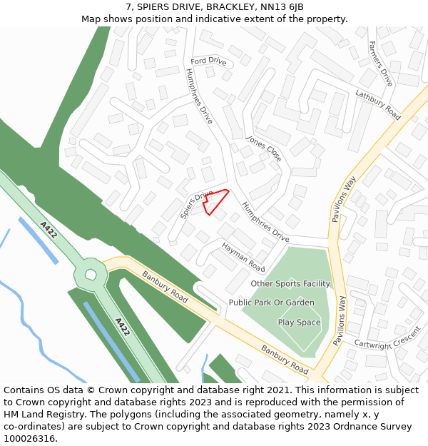 7, SPIERS DRIVE, BRACKLEY, NN13 6JB: Location map and indicative extent of plot