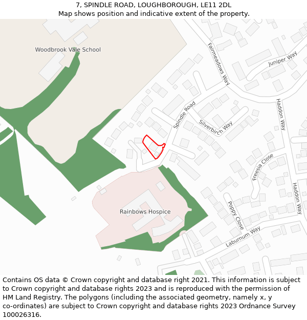 7, SPINDLE ROAD, LOUGHBOROUGH, LE11 2DL: Location map and indicative extent of plot