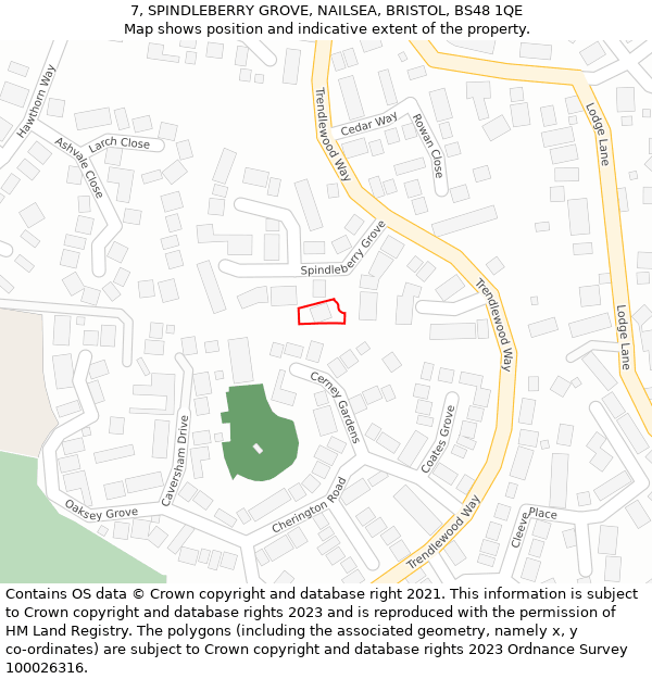 7, SPINDLEBERRY GROVE, NAILSEA, BRISTOL, BS48 1QE: Location map and indicative extent of plot