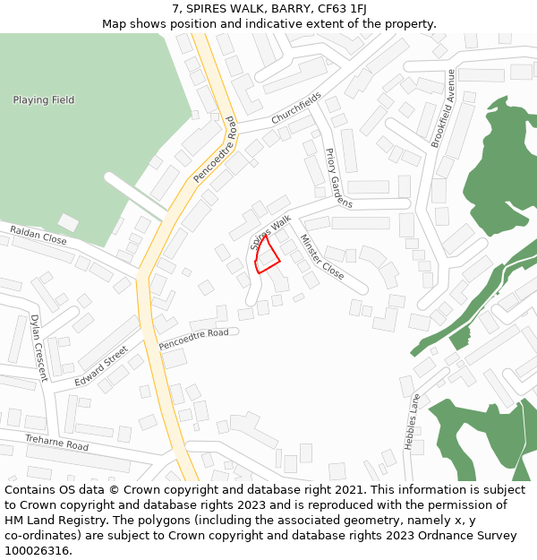 7, SPIRES WALK, BARRY, CF63 1FJ: Location map and indicative extent of plot