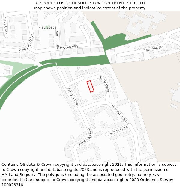7, SPODE CLOSE, CHEADLE, STOKE-ON-TRENT, ST10 1DT: Location map and indicative extent of plot
