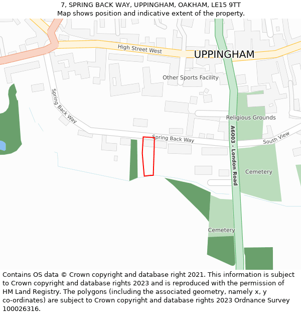 7, SPRING BACK WAY, UPPINGHAM, OAKHAM, LE15 9TT: Location map and indicative extent of plot
