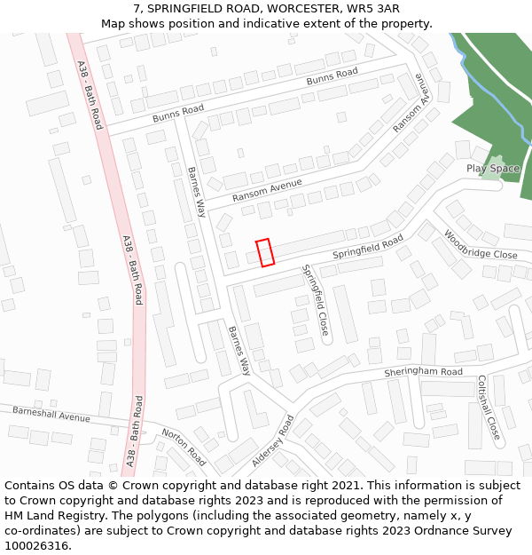 7, SPRINGFIELD ROAD, WORCESTER, WR5 3AR: Location map and indicative extent of plot