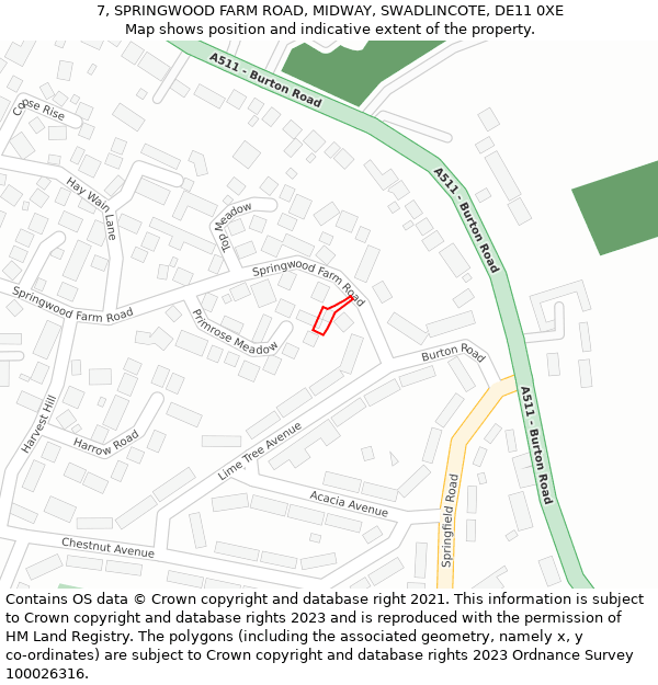 7, SPRINGWOOD FARM ROAD, MIDWAY, SWADLINCOTE, DE11 0XE: Location map and indicative extent of plot