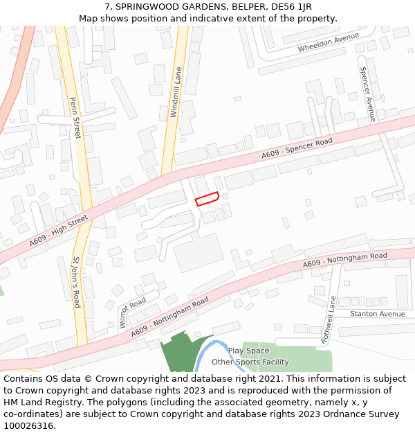 7, SPRINGWOOD GARDENS, BELPER, DE56 1JR: Location map and indicative extent of plot